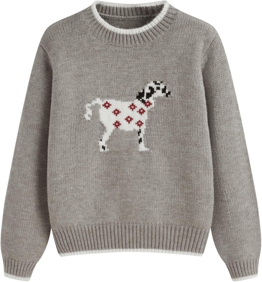 CIDER Women's Fall Sweaters Long Sleeve Cute Sweaters Bear Graphic Crewneck Soft Knit Casual Cropped Pullover