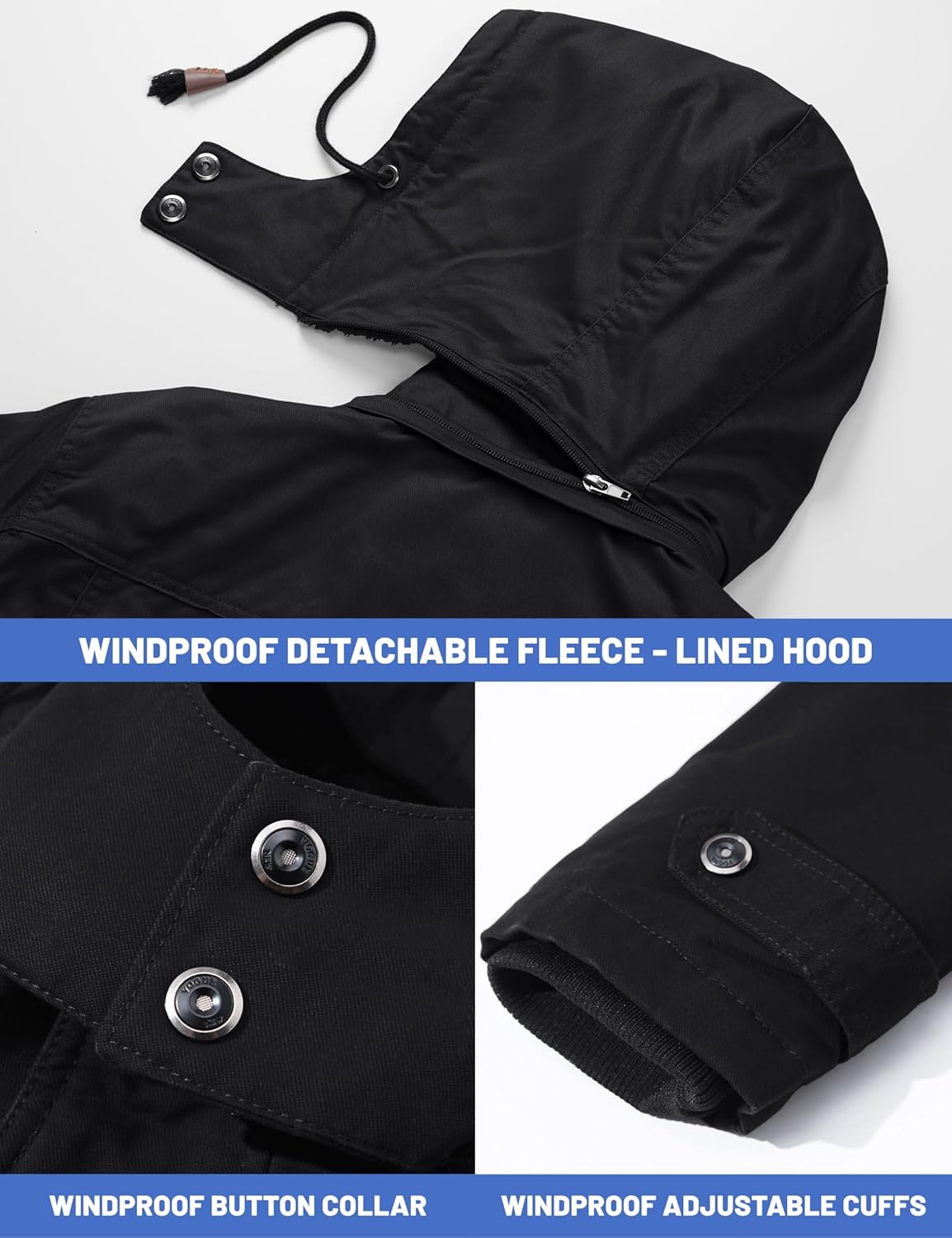 7DAY'S Men's Winter Jacket Cotton Military Jackets Fleece Lined Thick Work Warm Cargo Coats with Hooded