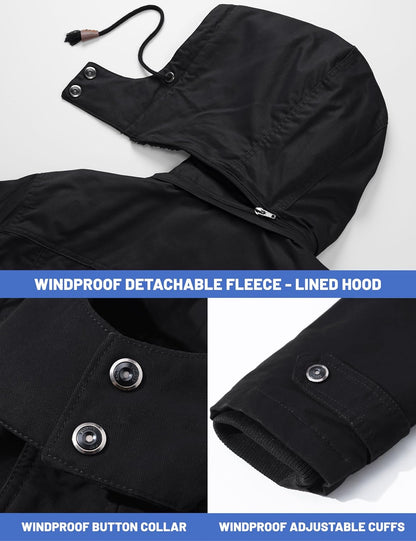 7DAY'S Men's Winter Jacket Cotton Military Jackets Fleece Lined Thick Work Warm Cargo Coats with Hooded