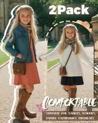 2 Pack Girls Long Sleeve Dress Skater Twirl a Line Crewneck Casual Fall Dresses for Kids 5-14 Years