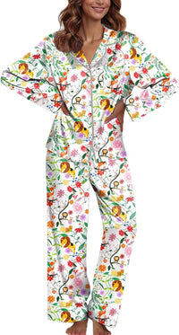 Ekouaer Pajamas For Women Set Silk Pjs 2 Piece Satin Sleepwear Long Sleeve Button Down Lounge Sets With Pant