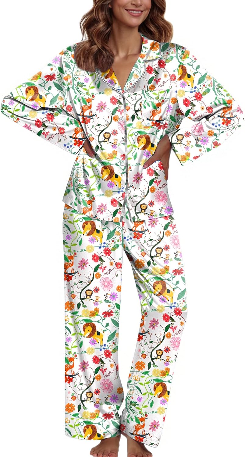 Ekouaer Pajamas For Women Set Silk Pjs 2 Piece Satin Sleepwear Long Sleeve Button Down Lounge Sets With Pant