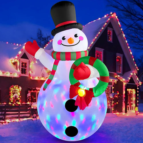 Danxilu 6 FT Christmas Inflatable Snowman with Colorful Rotating Led Lights Outdoor Yard Decorations, Blow up Snowman with Wreath and Cheerful Waving Xmas Decor for Garden Lawn Porch Holiday Party