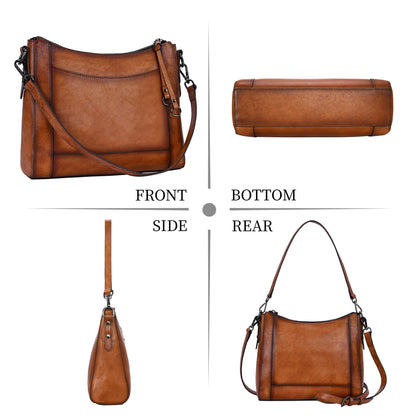 Iswee Leather Crossbody Bags for Women Shoulder Purse Medium Hobo Genuine Leather Satchel Purses and Handbags