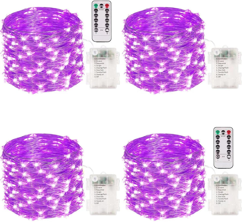 4 Pack 100 LED Fairy Lights Battery Operated with Remote, 33FT Waterproof Twinkle Lights with Timer & 8 Modes, Fairy String Light Outdoor Indoor for Bedroom Classroom DIY Christmas Decor (Warm White)