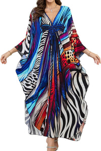 Women Kaftan Dresses Plus Size V-Neck Batwing Sleeves Beach Cover Up 2025 Summer Floral Print Caftan Dress