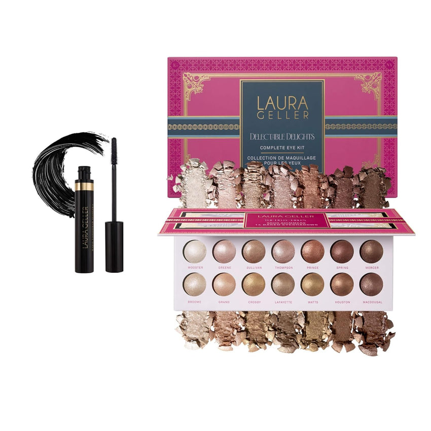 LAURA GELLER NEW YORK The Delectables Earthy Essentials Baked Eyeshadow Palette | 14 Pigmented Eyeshadows Blendable Natural Look