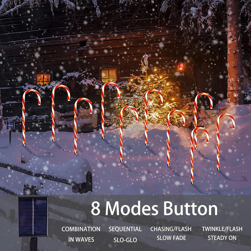 Christmas Decorations Outdoor, 10 Pcs Candy Cane Lights, 21'' Solar Pathway Lights with 8 Lighting Modes, Waterproof Garden Lights for Christmas Patio Yard Walkway Decorations