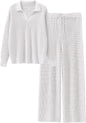 ANRABESS Women Two Piece Outfits Sweater Sets Lounge Waffle Knit Pullover Matching Wide Leg Pants Tracksuit 2025 Fall Fashion