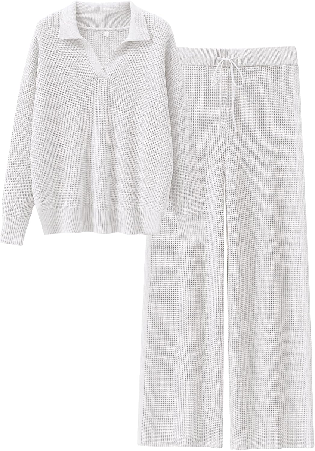 ANRABESS Women Two Piece Outfits Sweater Sets Lounge Waffle Knit Pullover Matching Wide Leg Pants Tracksuit 2025 Fall Fashion