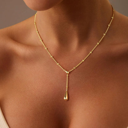 M MOOHAM Gold Necklace for Women Non Tarnish - Dainty 14K Gold Plated Beaded Chain Small Pendant Necklaces Simple Pearl Circle Beads Teardrop Pendant Necklace for Women Trendy Jewelry Gifts