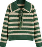 CIDER Striped Sweaters for Women Collar Knit Long Sleeve Knotted Loose Fit Pullover Winter Sweater Fall Tops