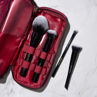 LAURA GELLER NEW YORK Quilted Makeup Bag with Brush Case, Burgundy - Toiletry Bag Organizer for Travel - Large Capacity Full Size Makeup Bag - Easy to Clean