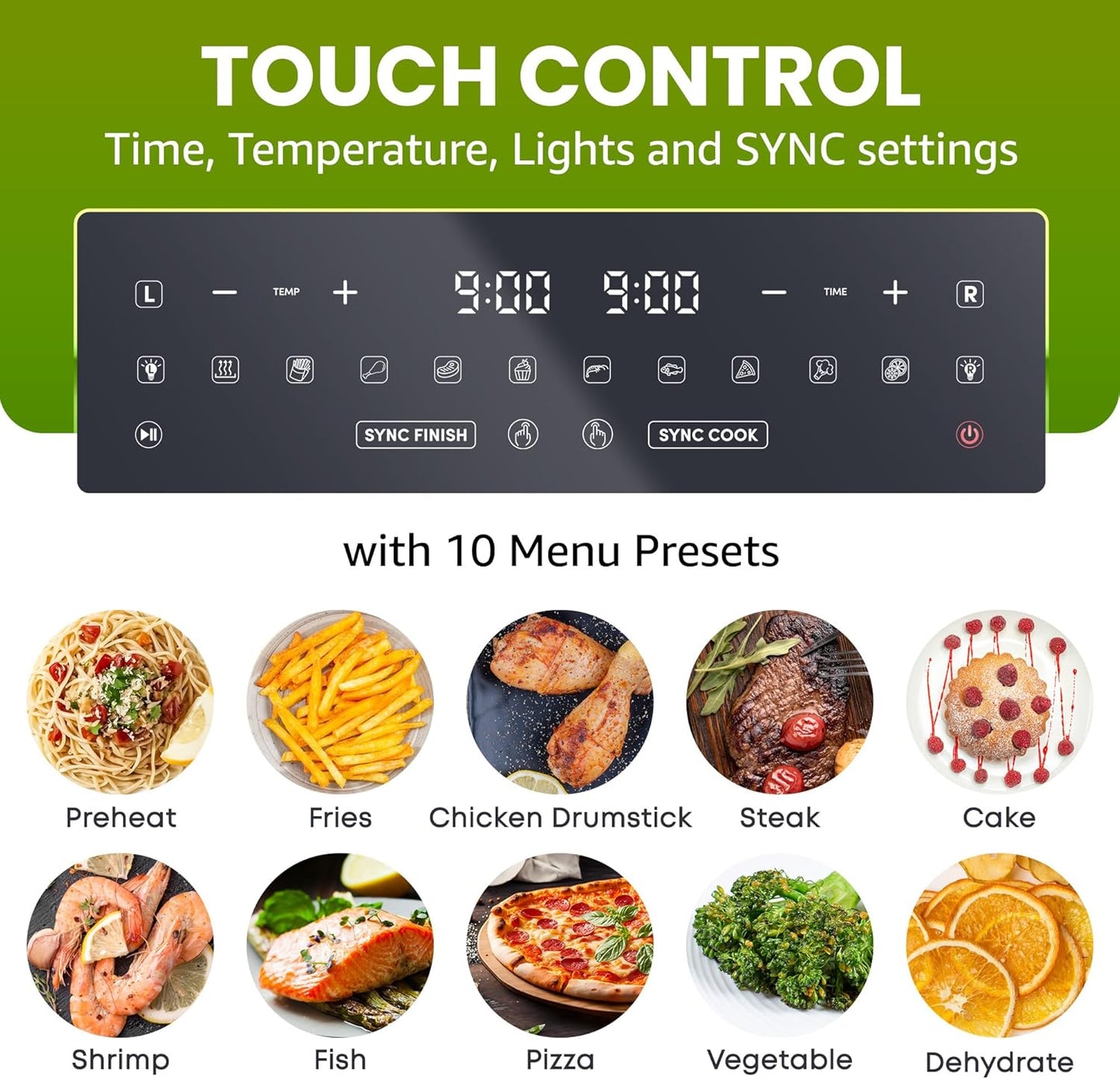 Elite Gourmet EAF1055D Dual Zone Air Fryer Oven, 11QT. Capacity with Divider, Sync Finish, Dishwasher Safe Basket, 10 Preset Functions, 1600-Watts, with Recipe Booklet, Black