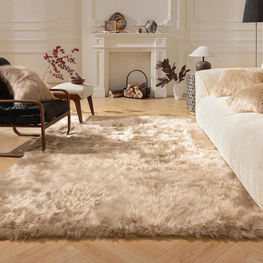 Ashler Faux Fur Rug, Dark Blue Area Rugs, Fluffy Sheepskin Fur Rug, Fuzzy Ultra Soft 2 x 6 Ft Rugs, Machine Washable Shag Rug, Nursery Throw Rugs for Bed, Living, Kids Room