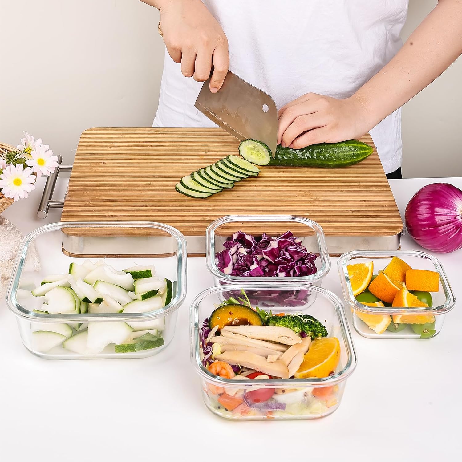 8 Pack Glass Food Storage Containers with Lids, Meal Prep Containers, Airtight Bento Boxes with Leak Proof Locking for Microwave, Oven, Freezer and Dishwasher, BPA Free