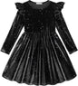 Arshiner Toddler Velvet Dress Little Girls Fall Winter Long Sleeve Ruffle Holiday Birthday Party Dresses with Pockets