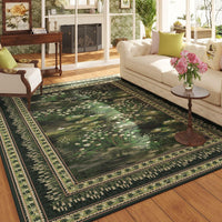 Rugcomf 4x6 Rug for Bedroom Impressionist-Style Vintage Washable Rugs Non Slip Low Pile Small Carpet for Bedside Kids Room Office Dining Room, Green