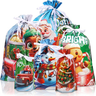 CCINEE 40PCS Christmas Gift Drawstring Bags, Assorted Size Foil Gift Wrapping Bags Reusable Large Medium Small Gift Tie Pouch for Christmas Presents Holiday Party Decoration