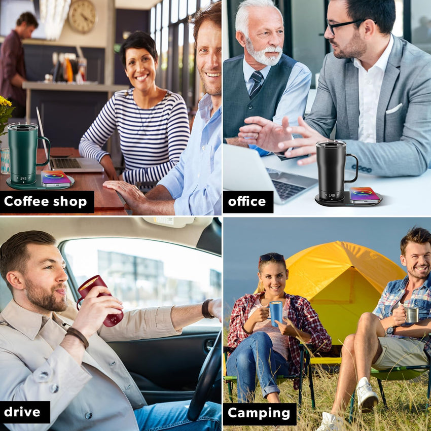 Smart Self Heating Coffee Mug 18 Oz Temperature Control Heated Coffee Mug App Controlled Warmer Mug 5-10 Hour LED Display Keep Coffee Hot All Day Fast Wireless Charger Base Rogue red