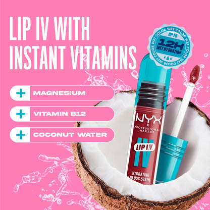 NYX PROFESSIONAL MAKEUP Lip IV Hydrating Glossy Lip Stain with 12HR Hydration - Drippin In Rose (Pink)