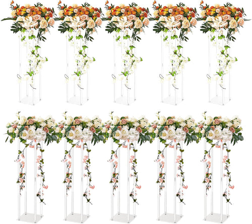 VEVOR 10PCS 23.6inch High Wedding Flower Stand, with Acrylic Laminate,Acrylic Vase Column Geometric Centerpiece Stands, Floral Display Rack for T-Stage Events Reception, Party Decoration Home