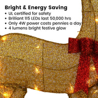 2D Lighted Reindeer Christmas Decorations Outdoor - Large 4FT Gold Deer Family Set with 115 LED Lights - Plug-in Waterproof Yard Decor with Separate Cords - Energy Saving Holiday Display 3 Pack