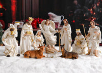 Yinns 9.8 Inch Christmas Nativity Sets, Light Up Nativity Scene Indoor, Manger Nativity Scene Figures Set Holy Family Christmas Tabletop Decotation