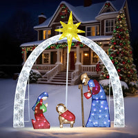 Outdoor Nativity Scene Set Christmas Decorations, 52" H Lighted Arch Holy Family Holiday Yard Decors Set, 115 Warm White LED Lights, Classic Xmas for Lawn, Garden, Easy Assembly