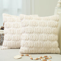 GEEORY Christmas Pillow Covers 18x18 Inch Set of 2, Christmas Decorations Xmas Tree Soft Plush Fluffy Faux Fur Decorative Throw Pillows Rustic Winter Decor Cushion Case Beige Brown GC034-18