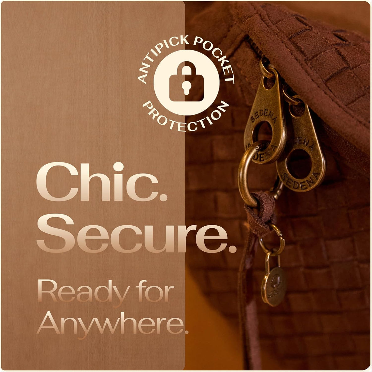 Woven Anti-Pickpocket Crossbody Bag for Women, Vegan Suede Travel Purse with RFID Pocket, Phone Pocket, Adjustable Strap and Extender, Hands-Free Sling Bag for Everyday and Travel, Dark Brown