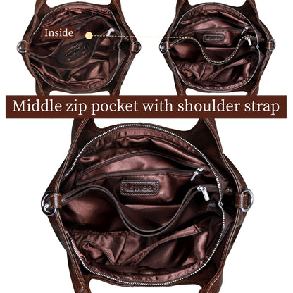 Iswee Leather Satchel Women Purse and Handbag Crossbody Shoulder Bag Hobo | Genuine Cowhide Leather Tote Top Handle Bag Soft & Durable Medium Size Bags with Detachable Multiple Pocketbooks Trendy
