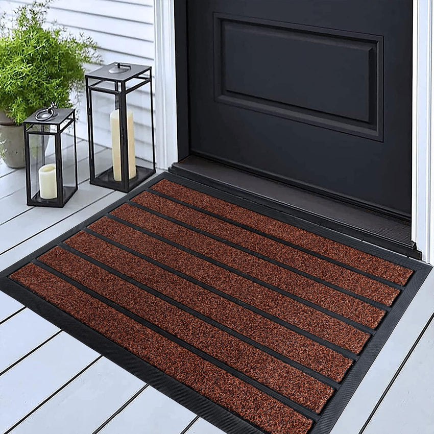 ubdyo Extra Durable Door Mat - Dirt Trapping Outdoor Welcome Mats - Non-Slip Outdoor Indoor Entrance - Low Profile Front Doormat (30" x 17", Bright Brown)