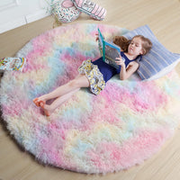 Amdrebio Light Pink Round Rug 4Ft for Girls Bedroom, Fluffy Circle Area Rugs for Kids Room Decor Aesthetic, Cute Shag Fuzzy Carpet for Nursery, Preppy Dorm, Classroom, Playroom, Teen, Baby, Washable