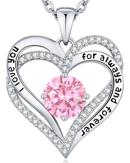 CDE Forever Love Heart Necklaces for Women, Wedding Anniversary, Valentine's，Birthday Mothers Christmas Day Gifts for Mom, Mother, Wife, S925 Silver Jewelry with Birthstone Pendant