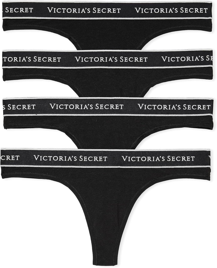 Victoria's Secret Women's Cotton Logo Thong Underwear, Panties for Women, Multi Pack (XS-XXL)