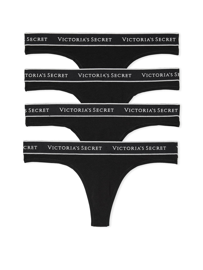 Victoria's Secret Women's Cotton Logo Thong Underwear, Panties for Women, Multi Pack (XS-XXL)