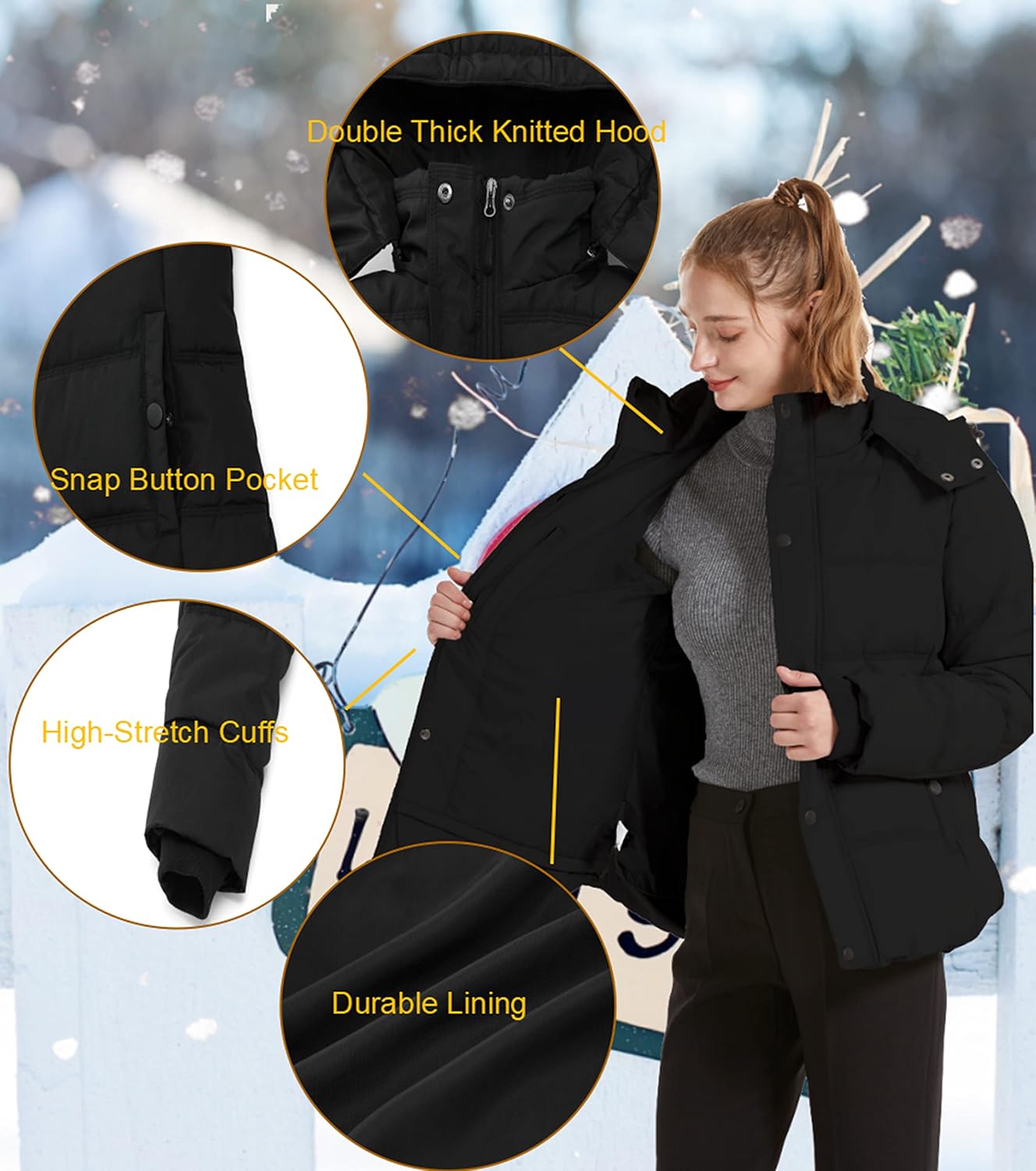GGleaf Women's Winter Coats Quilted Puffer Jacket Warm Snow Coat with Removable Hood