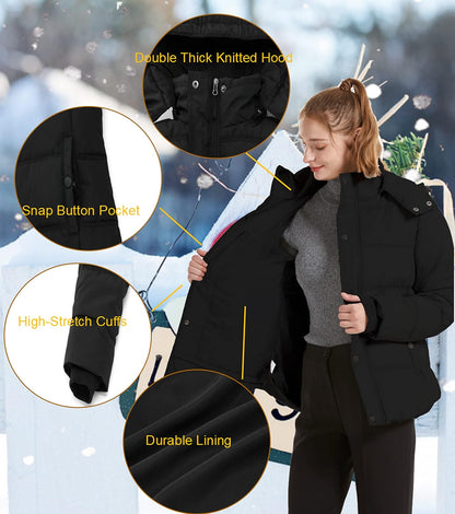 GGleaf Women's Winter Coats Quilted Puffer Jacket Warm Snow Coat with Removable Hood