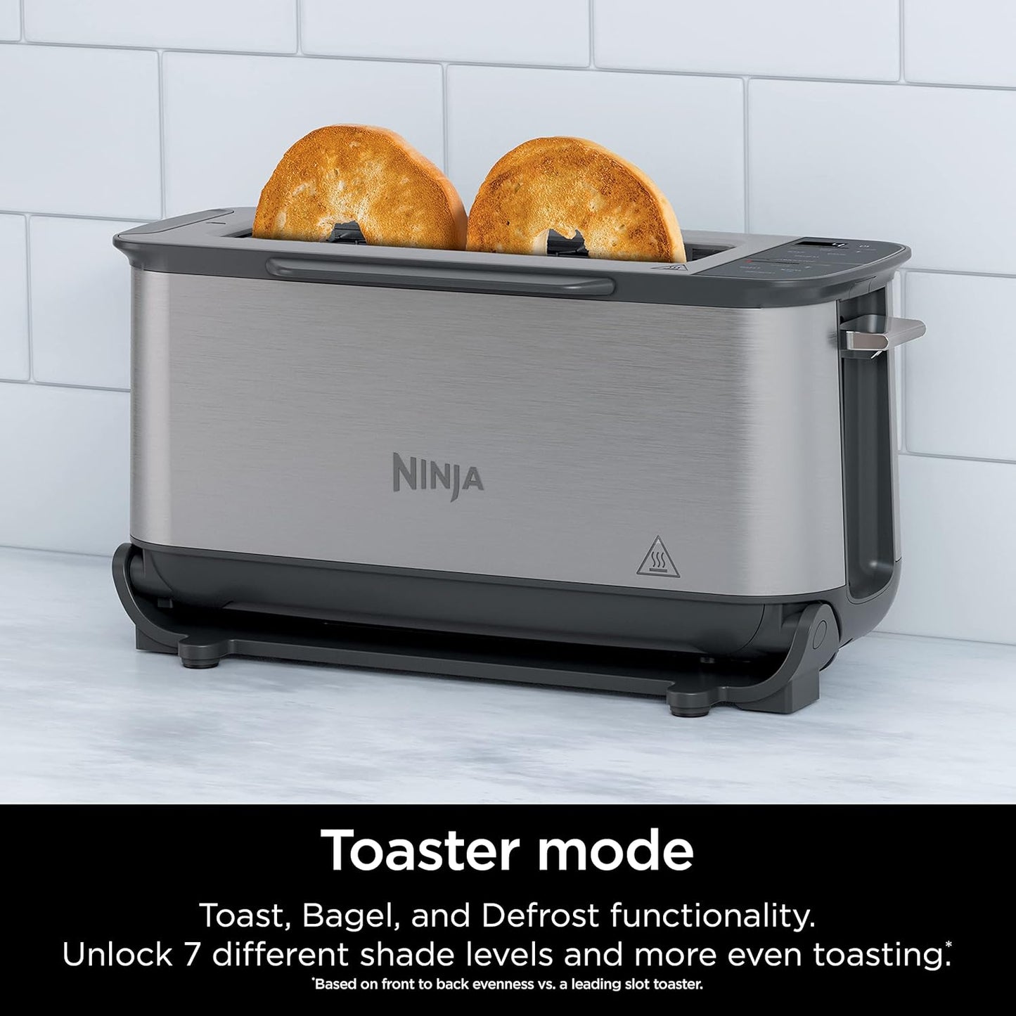 Ninja ST101 Foodi 2-in-1 Flip Toaster, 2-Slice Capacity, Compact Toaster Oven, Snack Maker, Reheat, Defrost, 1500 Watts, Stainless Steel, 6 Functions