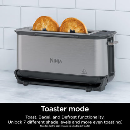 Ninja ST101 Foodi 2-in-1 Flip Toaster, 2-Slice Capacity, Compact Toaster Oven, Snack Maker, Reheat, Defrost, 1500 Watts, Stainless Steel, 6 Functions