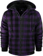 Mens Plaid Hoodies Winter Zip Up Fleece Jacket Sherpa Fleece Lined Warm Flannel Jacket Coat