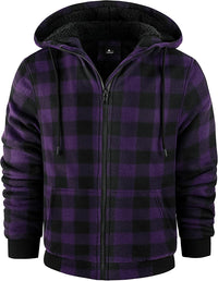 Mens Plaid Hoodies Winter Zip Up Fleece Jacket Sherpa Fleece Lined Warm Flannel Jacket Coat