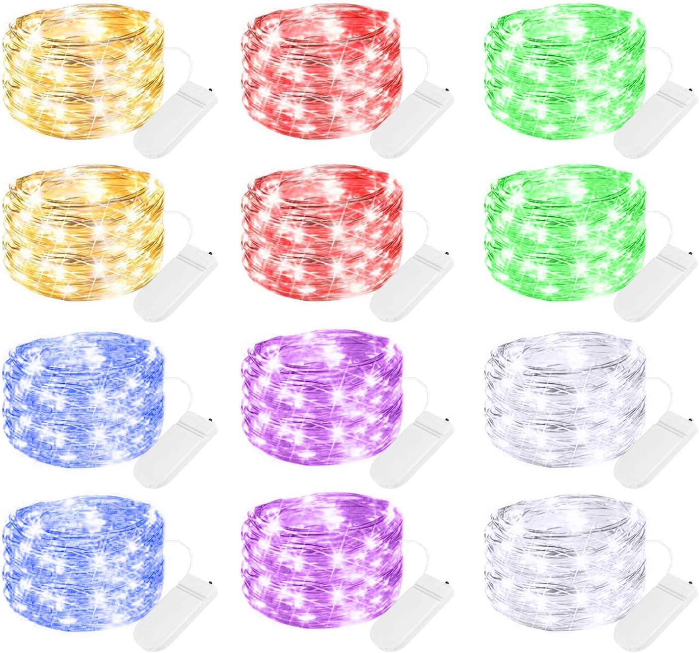 Brightown 12 Pack LED Fairy Lights Battery Operated String Lights - 7ft 20LED Waterproof Silver Wire Firefly Starry Moon Lights for DIY Crafts Wedding Table Centerpieces Party Bedroom Christmas