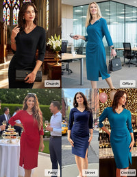 GRACE KARIN 2025 Women's Wear to Work Bodycon Dress, 3/4 Sleeve V Neck Business Casual Office Elegant Pencil Dresses