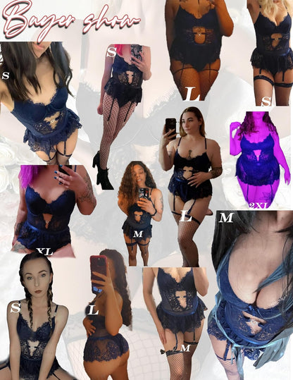 Women Lingerie Set Naughty Lace Bodysuit High Waisted Underwire Lingerie Babydoll With Garter Belt and Stockings