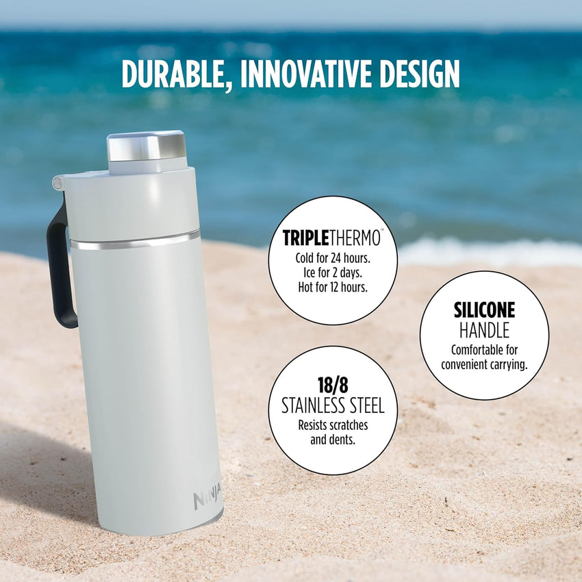 Ninja Thirsti 18oz Travel Water Bottle, For Carbonated Sparkling Drinks, Colder and Fizzier Longer, Leak Proof, 24 Hrs Cold, Dishwasher Safe, Stainless Steel Insulated Tumbler, Cloud White, DW1801WH