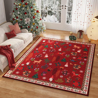 Rugcomf Christmas 3x5 Rug – Red Santa Claus Area Rug, Machine Washable Non-Slip Low Pile Holiday Carpet for Bedroom, Entryway, Bathroom, Kitchen, Bedside, Kids Room