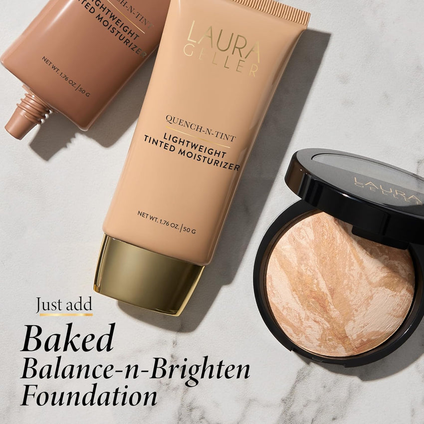 LAURA GELLER NEW YORK Quench-n-Tint Lightweight Tinted Moisturizer, Porcelain/Fair - Sheer to Light Buildable Coverage - Natural Glow Finish - Lightweight Formula - Hydratant Teinte