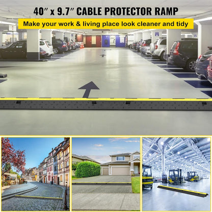 VEVOR Cable Protector Ramp, 5 Packs 2 Channels Speed Bump, Rubber Modular Humps Rated 11000 LBS Load Capacity, Protective Wire Cord Ramp Driveway Rubber Traffic Speed Bumps Cable Protector